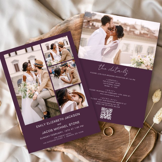 Invitation Plum violet tout en un QR Code Mariage photo (Créateur téléchargé)