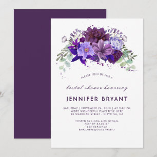 Invitation Plum Violet Violet Floral Élégant Fête des mariées