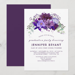 Invitation Plum Violet Violet Floral Élégant Parti de graduat