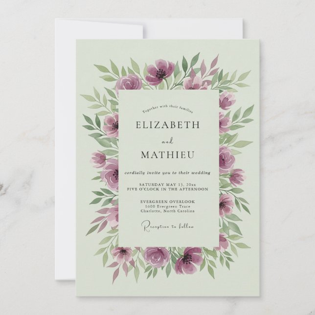 Invitation Plum Winsome Botanical Wedding (Devant)