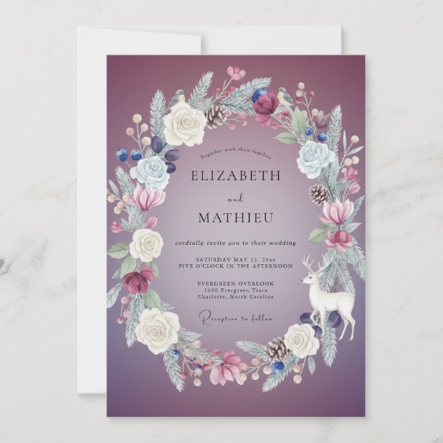 Invitation Plum Wintry Blossom Wedding (Devant)