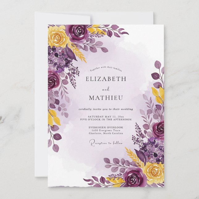 Invitation Plum Yellow Luscious Botanical Wedding (Devant)