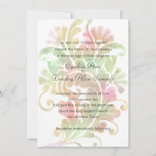 Invitation Plume d'aquarelle rose et verte mariage