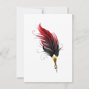 Invitation Plume rouge avec pointe en or