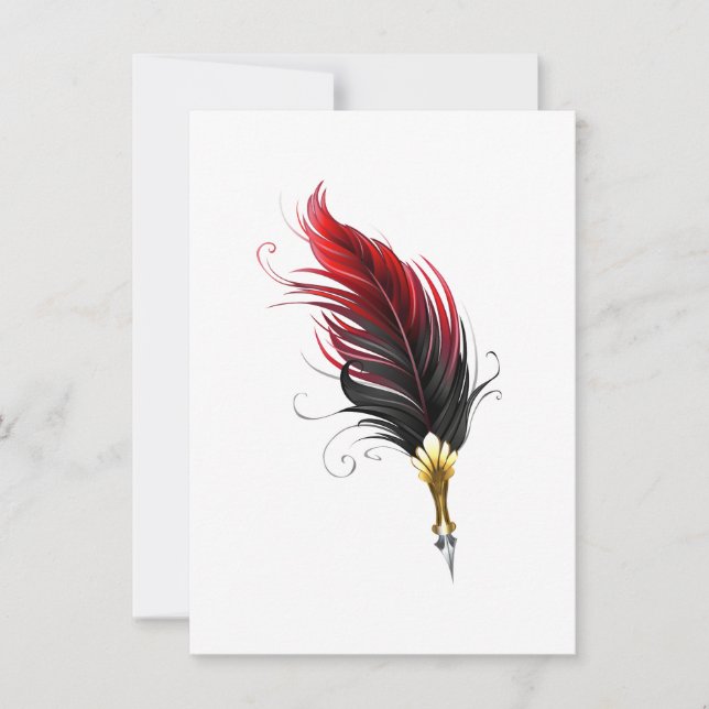 Invitation Plume rouge avec pointe en or (Devant)