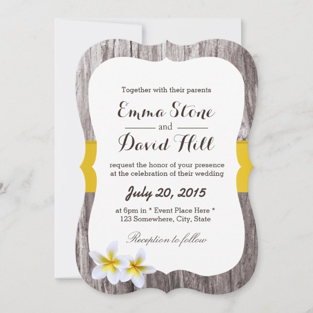 Invitation Plumeria Classy Fleurs & Wood Beach Mariage (Devant)