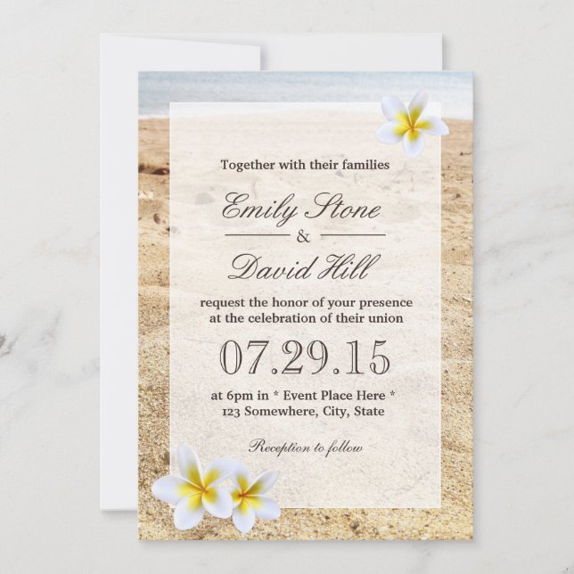 Invitation Plumeria hawaiienne Fleurs Plage Mariage (Devant)