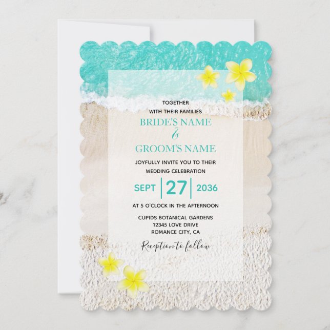Invitation Plumeria jaune Frangipani Plage tropicale Mariage (Devant)