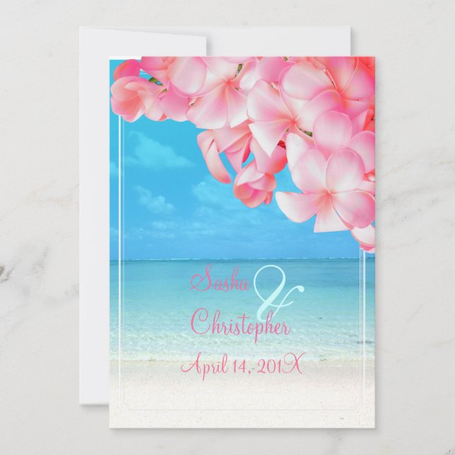 Invitation Plumeria rose PixDezines+plage/paradis tropical (Devant)