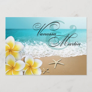 Invitation Plumeria Starfish Beach Mariage tropical