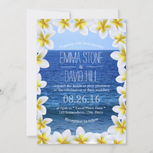 Invitation Plumeria tropicale Cadre floral Vue mer Mariage