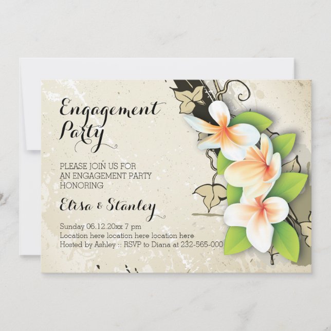 Invitation Plumeria vintage et partie d'engagement des mariag (Devant)