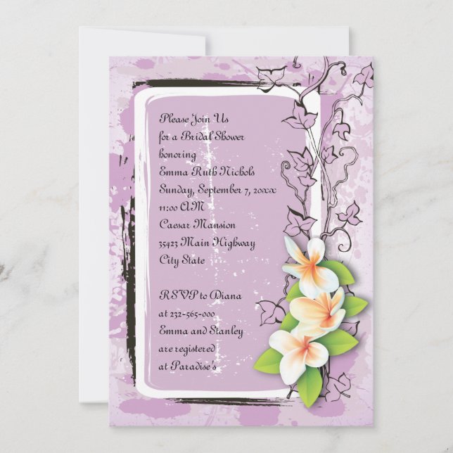 Invitation Plumeria vintage lierre violet blanc nuptiale (Devant)