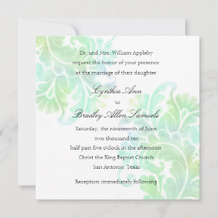 Invitation Plumes d'aquarelle verte Aqua mariage
