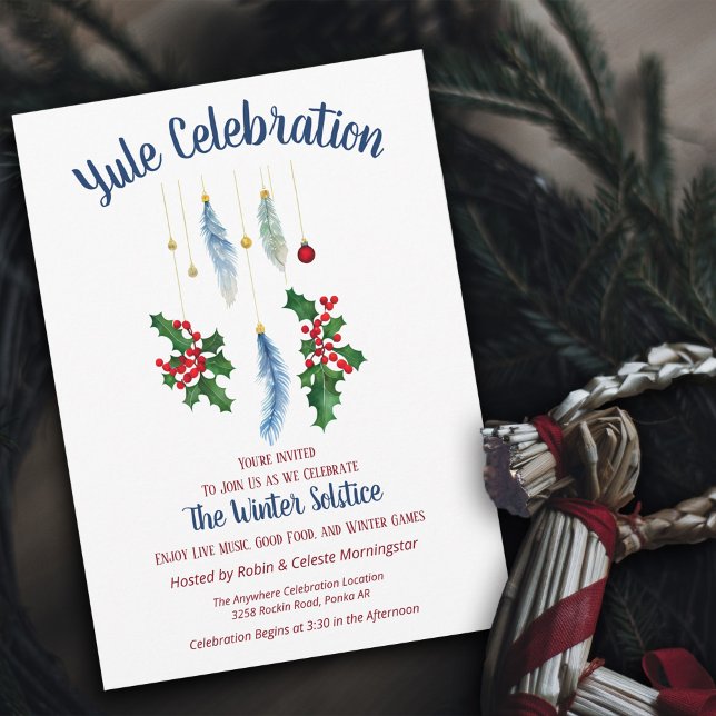 Invitation Plumes de Bohème de Yule Fleurs d'Hiver Solstice (Créateur téléchargé)