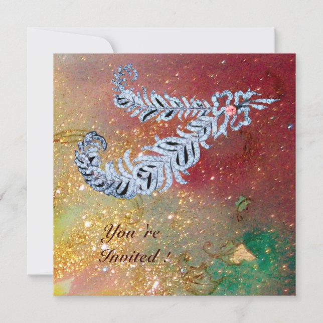 Invitation PLUMES DE DIAMANT , paillettes marron jaune vert o (Devant)