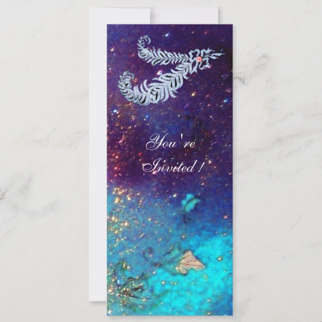 Invitation PLUMES DE DIAMANT, paillettes turquoise bleu vert (Devant)