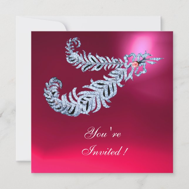 Invitation PLUMES DE DIAMANT Rose Fuchsia Rouge Rubis Champag (Devant)