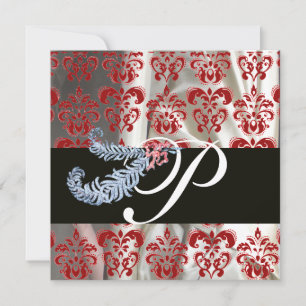 INVITATION PLUMES DE DIAMANT ROUGE BLANC DAMASSÉ MONOGRAMME