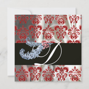 INVITATION PLUMES DE DIAMANT SOIE DAMASSÉE ROUGE BLANC MONOGR