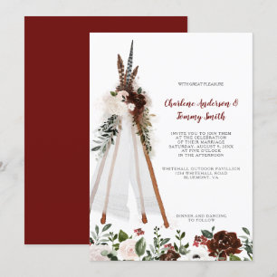 Invitation Plumes de la tribu Boho Bouquet floral Mariage Tee