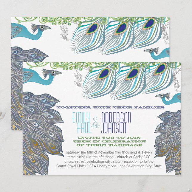 Invitation Plumes de paon des années 20 rugissantes (Devant / Derrière)