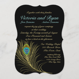 Invitation Plumes de paon doré
