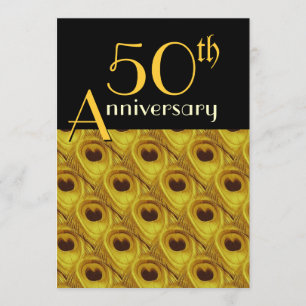 Invitation Plumes de paon dorées pour le 50e anniversaire