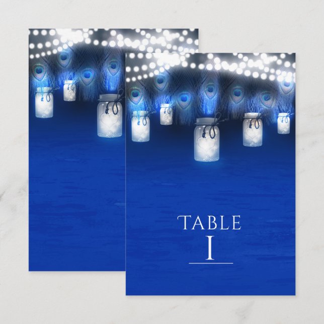 Invitation Plumes de paon, jarre de mason et lumières Numéro  (Devant / Derrière)