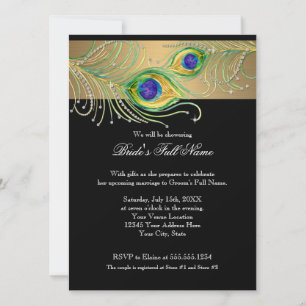 Invitation Plumes de paon moderne Faux Jewel Scroll Swirl