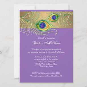 Invitation Plumes de paon moderne Faux Jewel Scroll Swirl