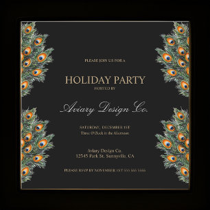Invitation Plumes de paon moderne Fête de Noël d'entreprise