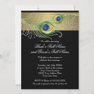 Invitation Plumes de paon modernes Faux bijou parchemin spira