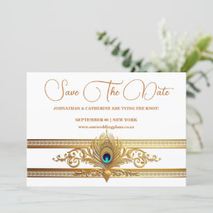 Invitation Plumes de paon or fleurir thème oiseau