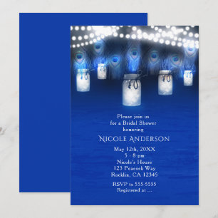 Invitation Plumes de paon, pot Mason & Lumières Guirlande Rus