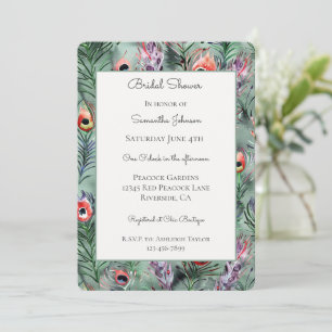Invitation Plumes de paon vertes rouges pour Baby Shower de m