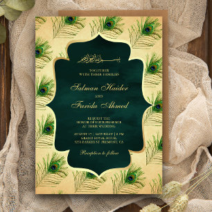 Invitation Plumes de paon vintage mariage musulman