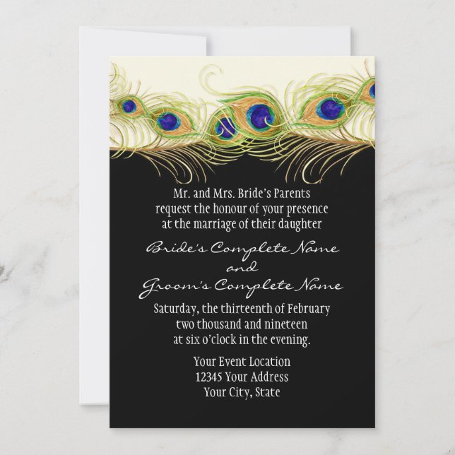 Invitation Plumes de Peacock de Swirl moderne Monogramme Mono (Devant)