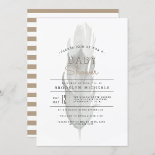 Invitation Plumes de saumons   Baby shower aquarelle