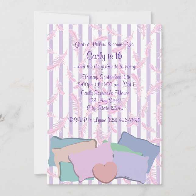 Invitation Plumes et Coussins/ Anniversaire (Devant)