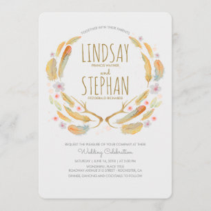 Invitation Plumes florales Antlers Mariage de bois d'été