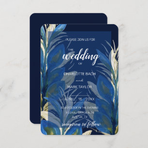 Invitation Plumes Peacock Bleu Aquarelle Feuille