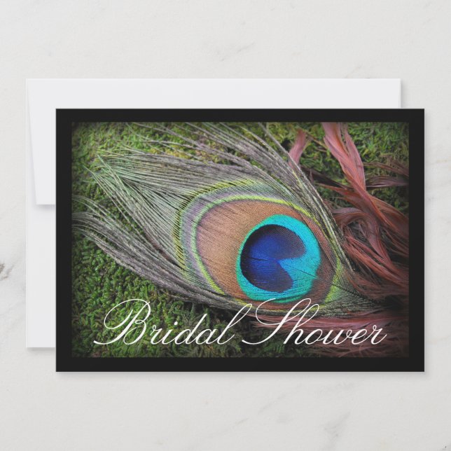 Invitation Plumes Peacock Fête des mariées verte/noire (Devant)