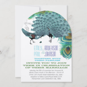 Invitation Plumes Peacock vintages avec Inséparables Peacock
