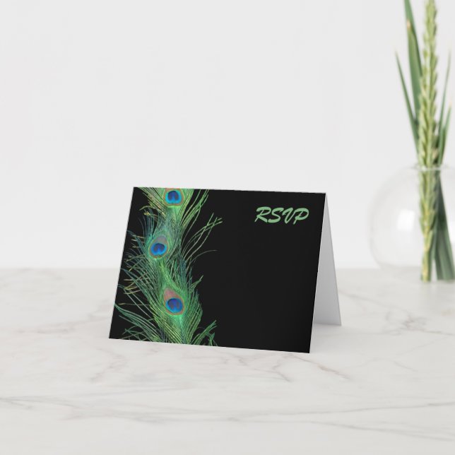 Invitation Plumes vertes avec RSVP l'épousant noir (Devant)