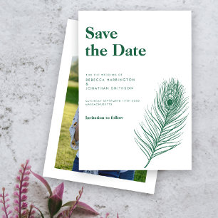 Invitation Plumes vertes Mariage minimal Enregistrer la date