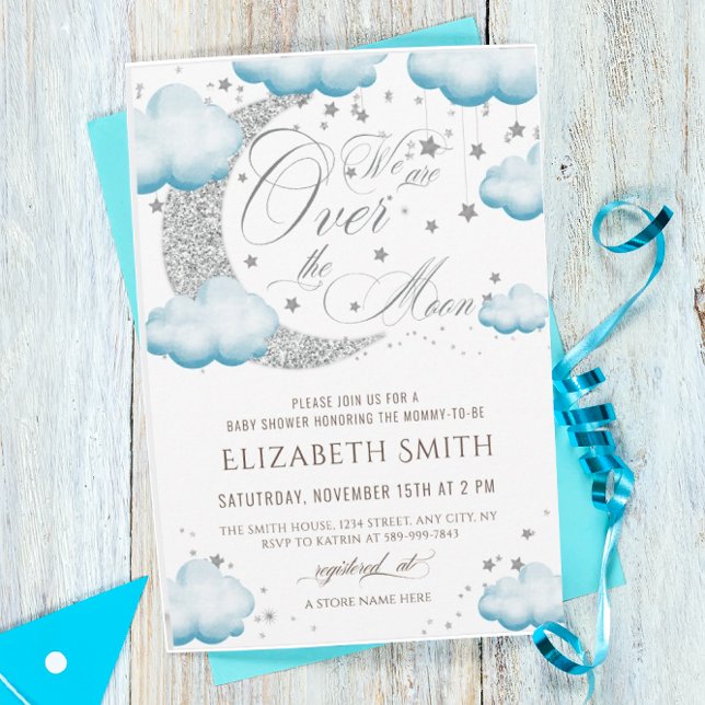 Invitation Plus qu'heureux Bébé Garçon Fête Prénatale Argent  (Créateur téléchargé)