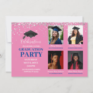 Invitation Plusieurs Photo rose et bleu Parti de graduation