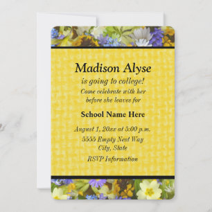 Invitation Plutôt Jaune Violet Floral "Off To College" Invita