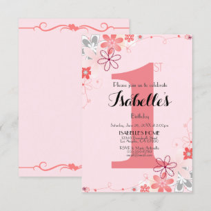 Invitation Plutôt rose pâle Floral 1er anniversaire